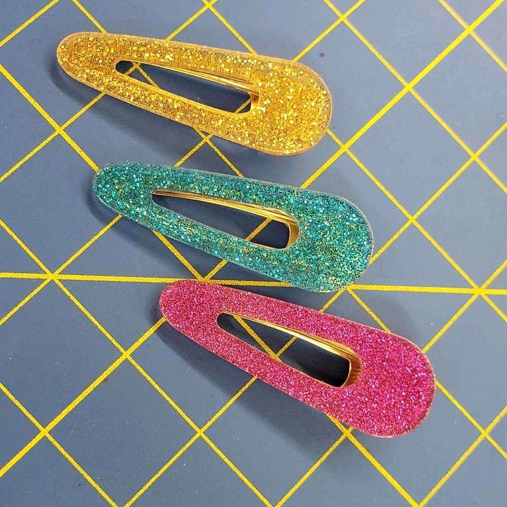 Glittered Hair Clips Set of 3 Different Colors